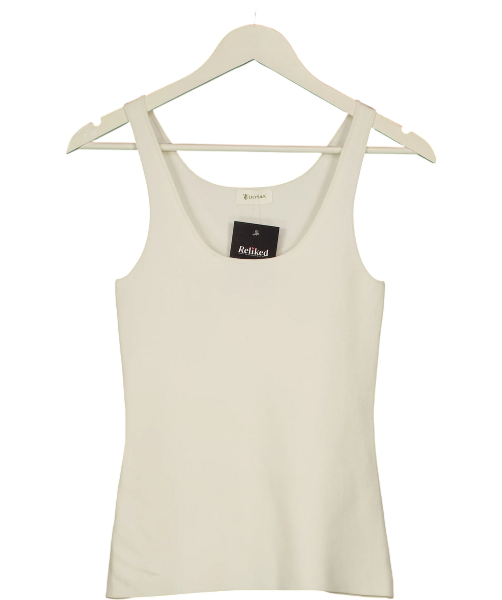 LILYSILK Cream Milano Knit Silk Viscose Tank Top, size UK S — front