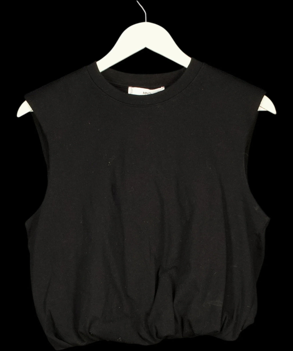 MANGO Black Sleeveless Bubble Hem Jersey Vest Top Black, size UK S — detail