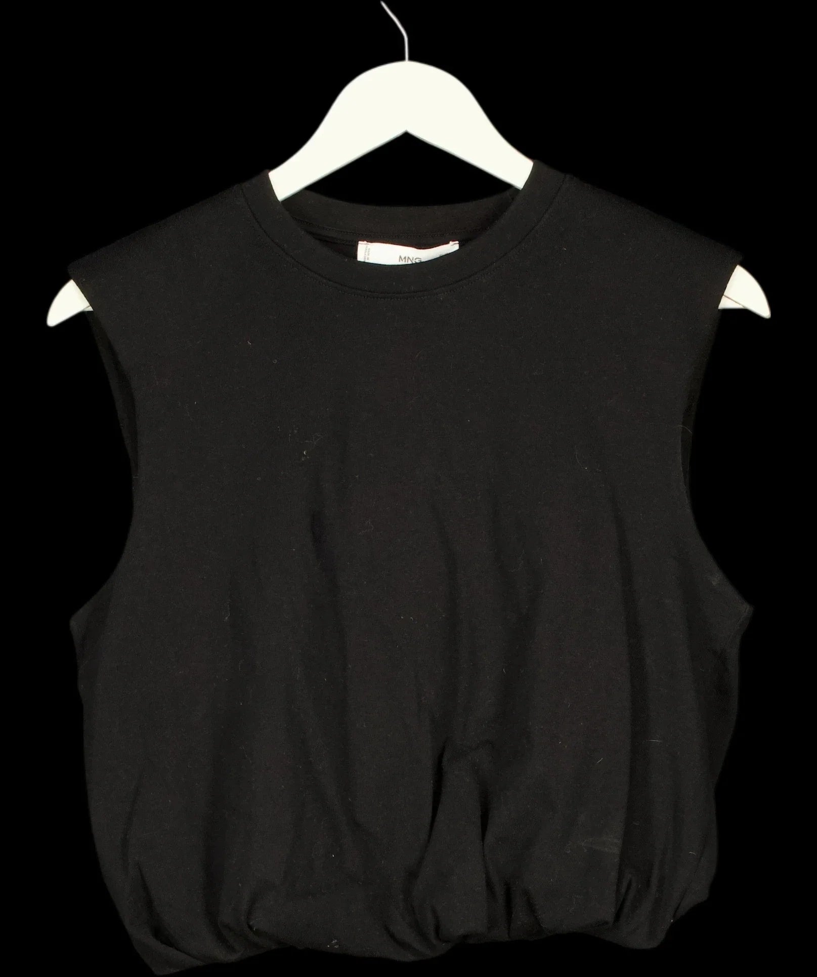 MANGO Black Sleeveless Bubble Hem Jersey Vest Top Black, size UK S — detail
