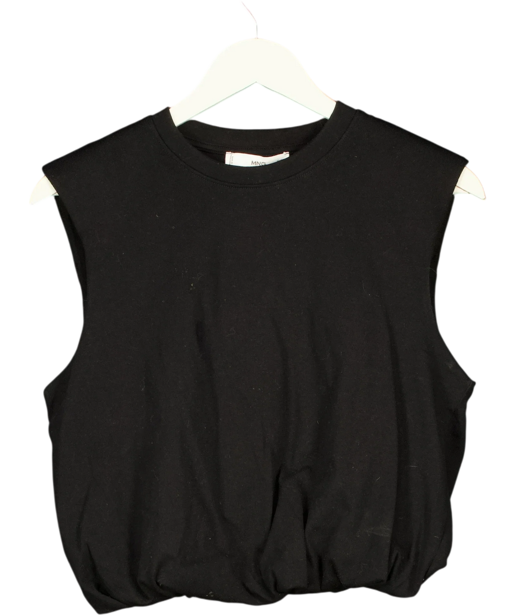 MANGO Black Sleeveless Bubble Hem Jersey Vest Top Black, size UK S — front