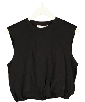 MANGO Sleeveless Bubble Hem Jersey Vest Top Black UK S
