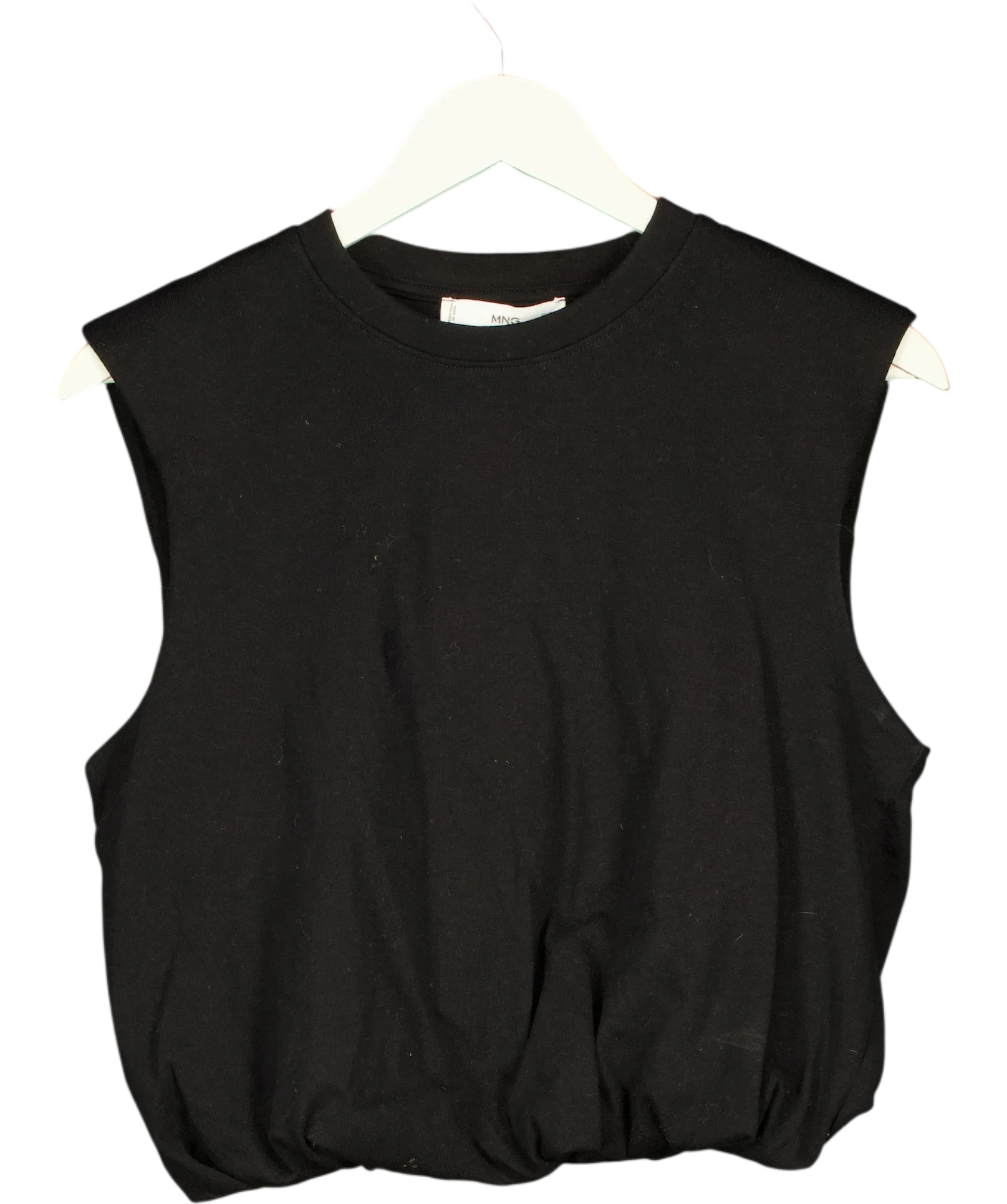MANGO Black Sleeveless Bubble Hem Jersey Vest Top Black, size UK S — front