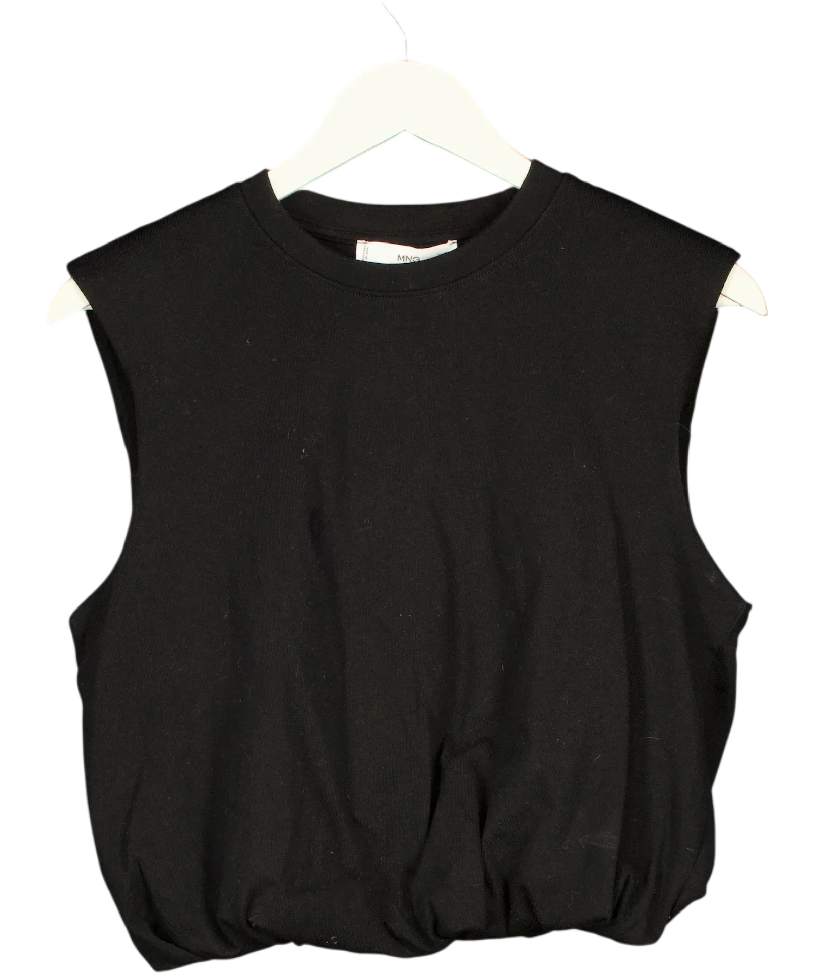 MANGO Black Sleeveless Bubble Hem Jersey Vest Top Black, size UK S — front