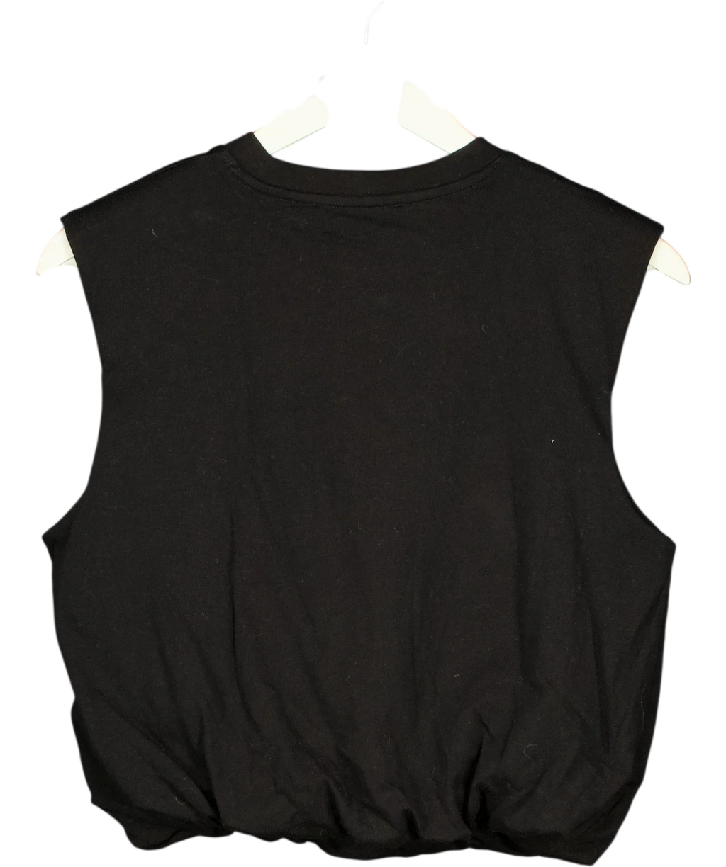 MANGO Black Sleeveless Bubble Hem Jersey Vest Top Black, size UK S — back