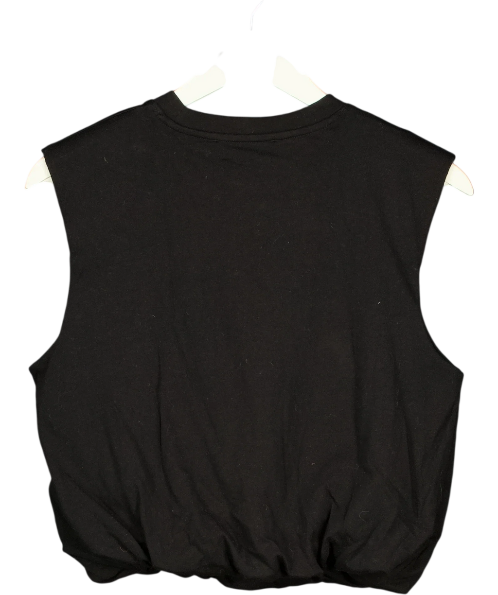 MANGO Black Sleeveless Bubble Hem Jersey Vest Top Black, size UK S — back