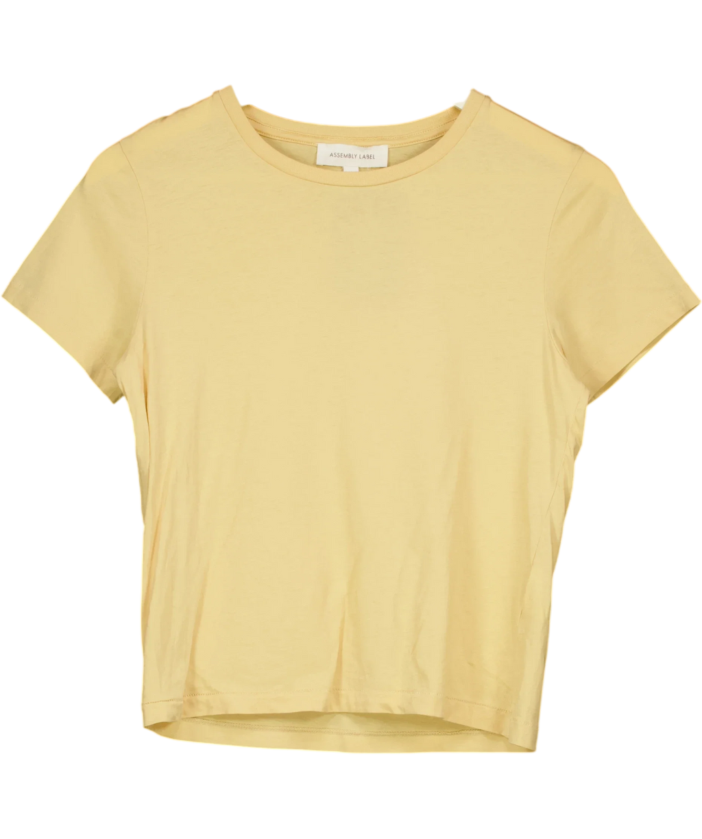 ASEMBLY LABEL Yellow Short Sleeve Basic T-Shirt Butter Yellow S, size UK 6 — front