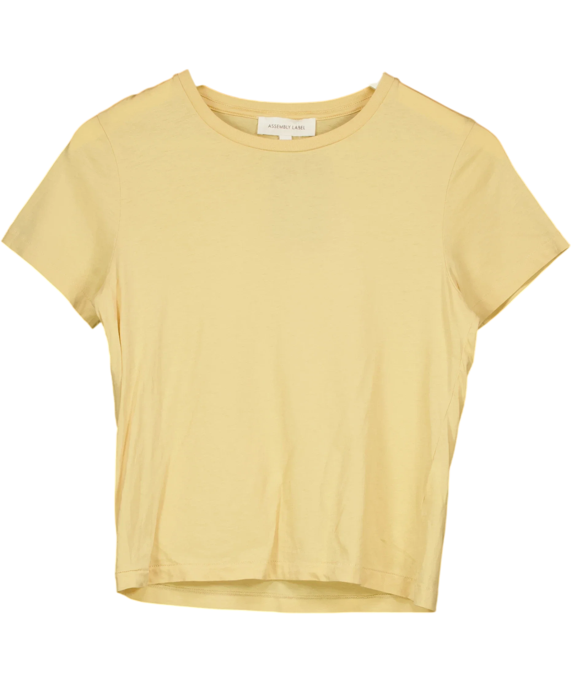 ASEMBLY LABEL Yellow Short Sleeve Basic T-Shirt Butter Yellow S, size UK 6 — front