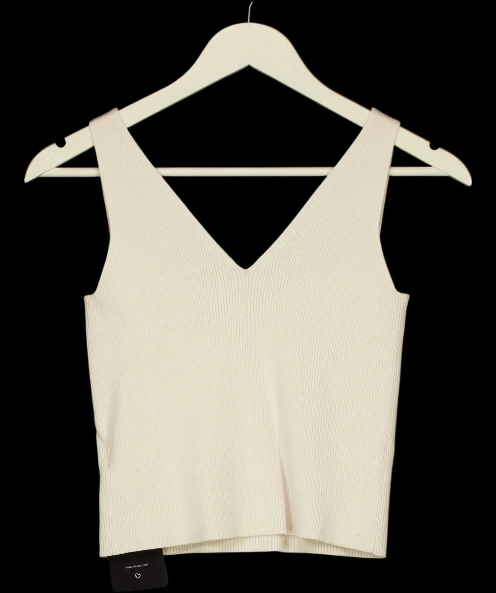 & OTHER STORIES Cream V-Neck Ribbed Knit Tank Top Cream, size UK S — label