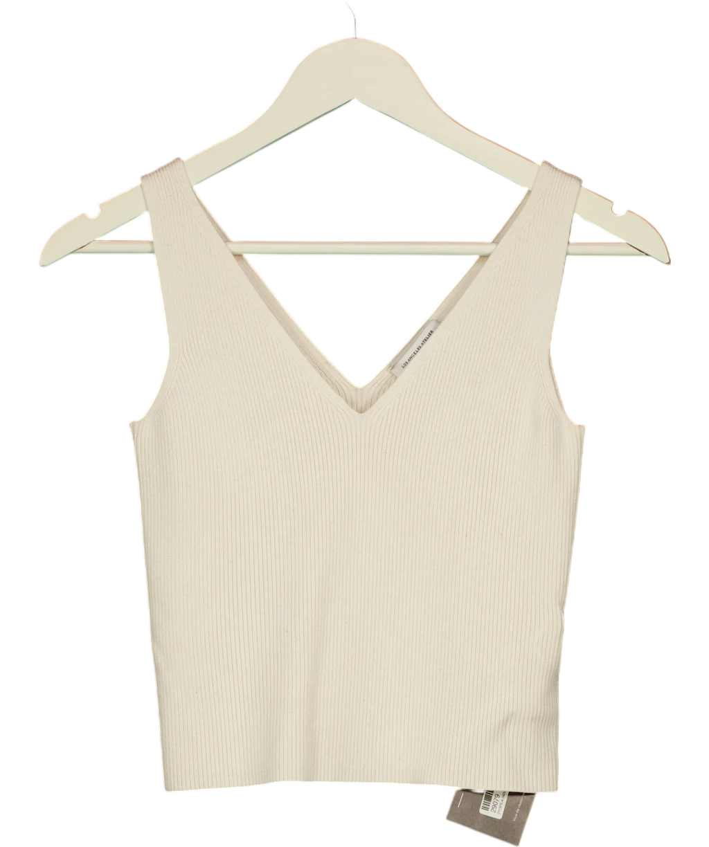 & OTHER STORIES Cream V-Neck Ribbed Knit Tank Top Cream, size UK S — front