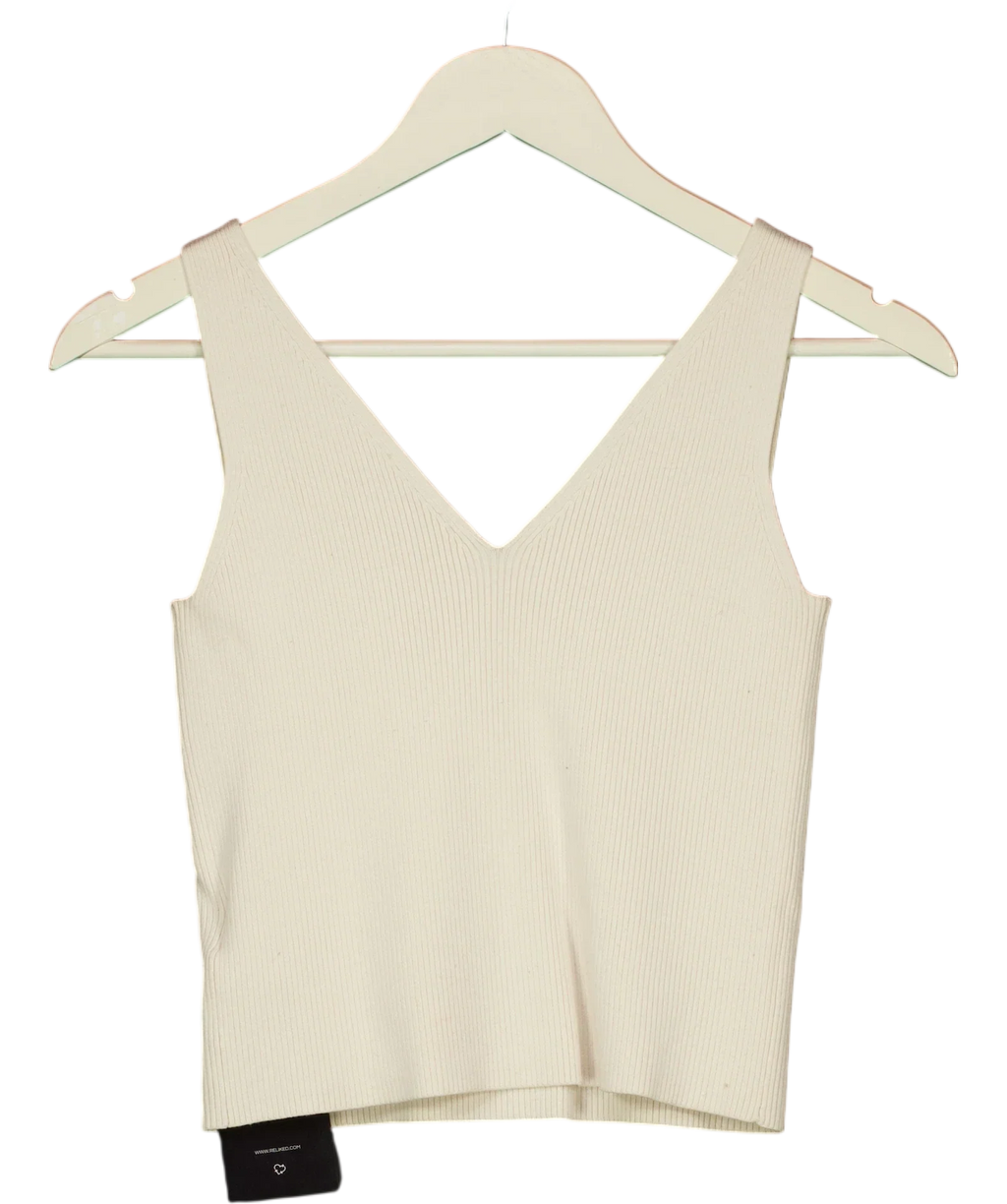 & OTHER STORIES Cream V-Neck Ribbed Knit Tank Top Cream, size UK S — back