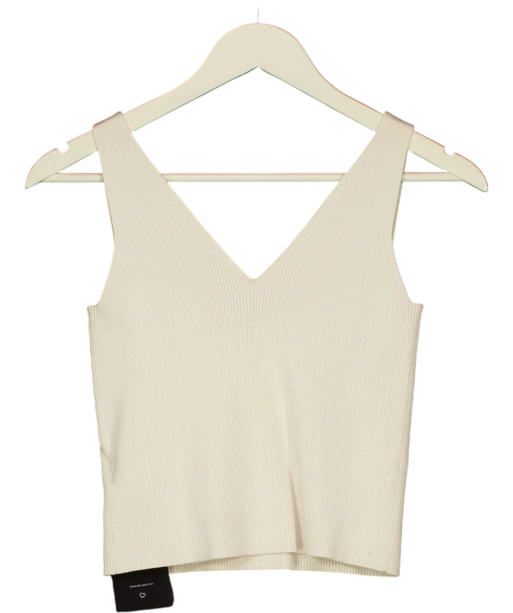 & OTHER STORIES Cream V-Neck Ribbed Knit Tank Top Cream, size UK S — back