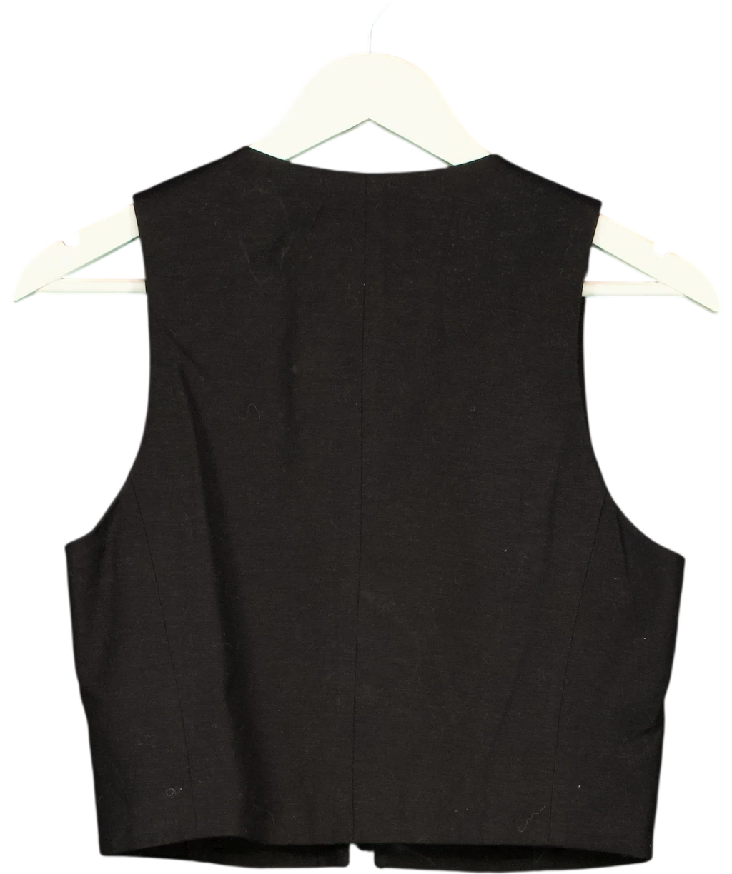 MANGO Black Linen Blend Tie Front Cropped Waistcoat, size UK S — back