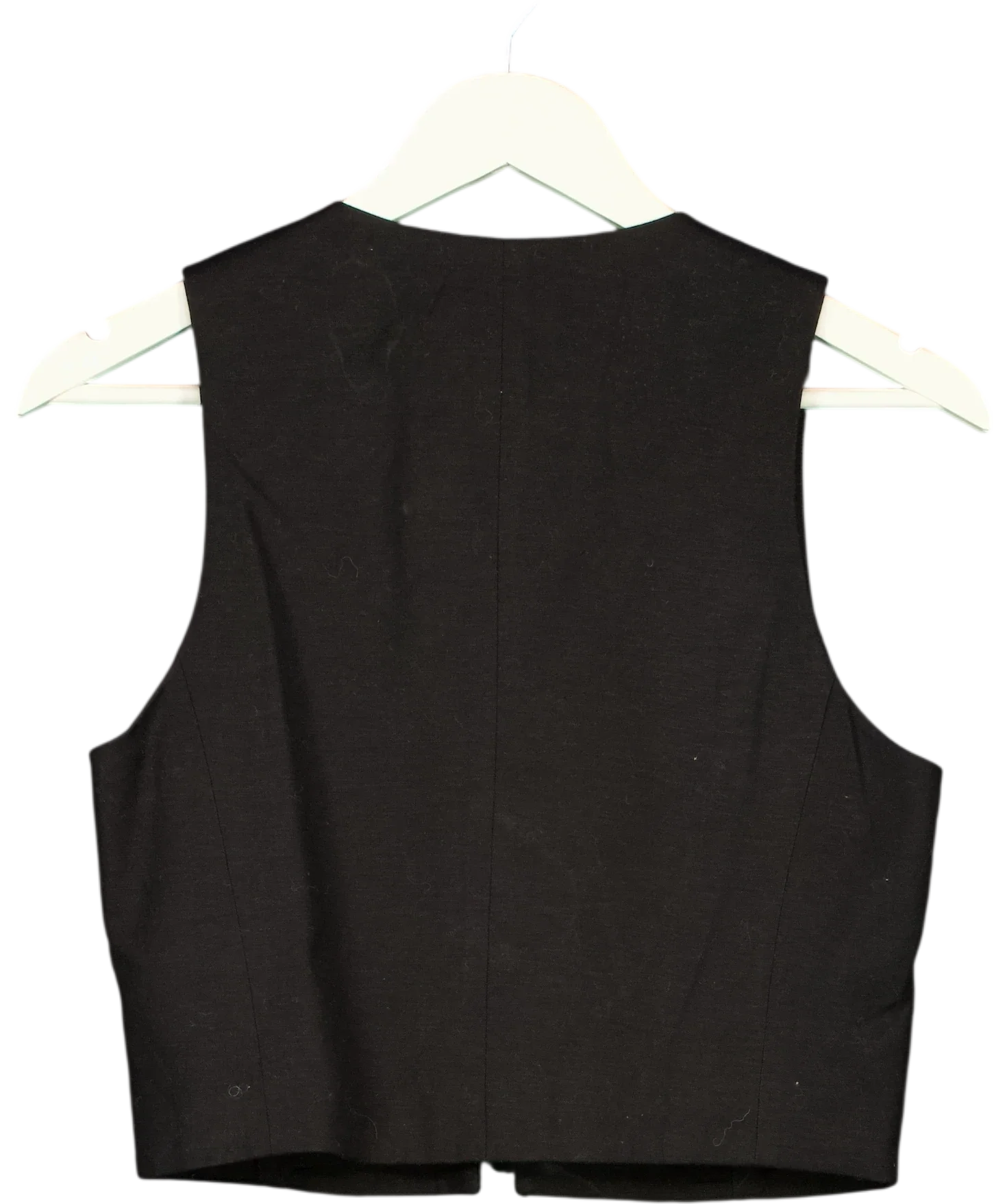 MANGO Black Linen Blend Tie Front Cropped Waistcoat, size UK S — back