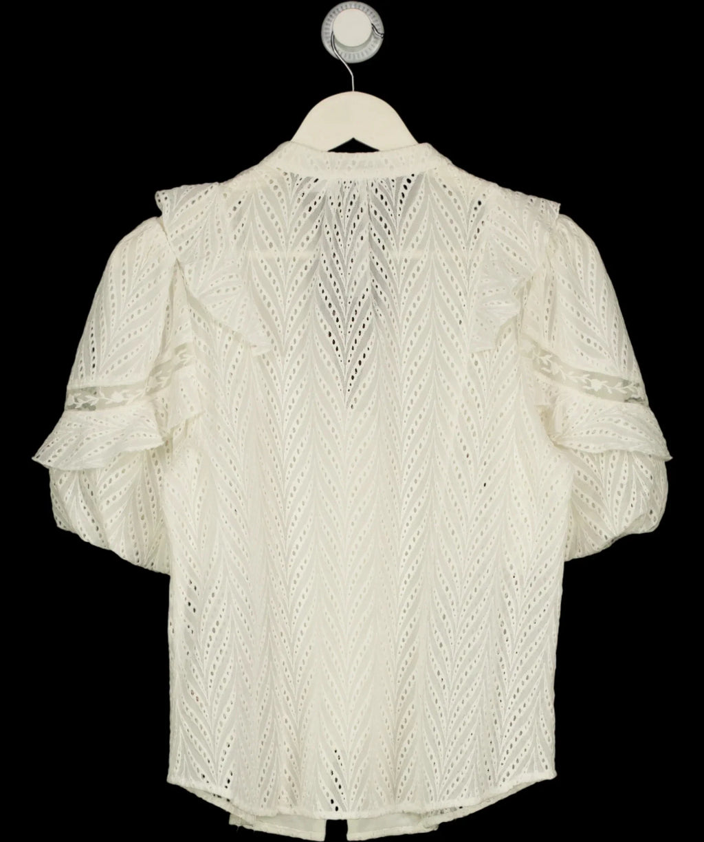 Mint Velvet Cream Ruffle Puff Sleeve Broderie Blouse, size UK S — label
