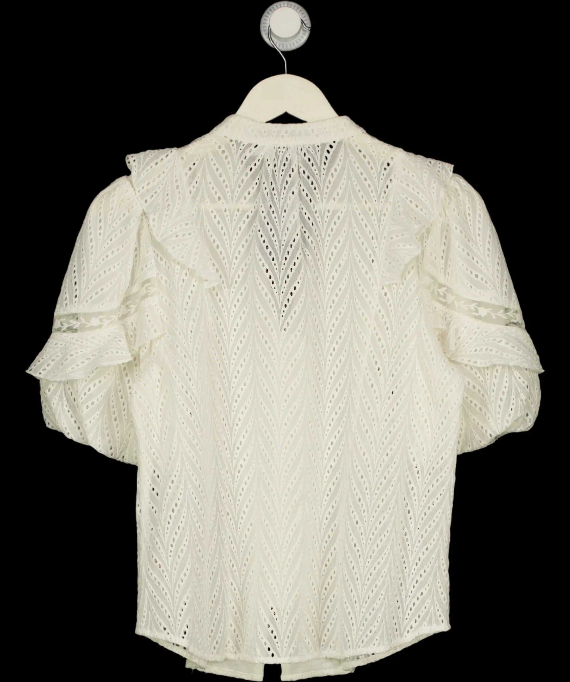 Mint Velvet Cream Ruffle Puff Sleeve Broderie Blouse, size UK S — label