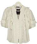 Mint Velvet Cream Ruffle Puff Sleeve Broderie Blouse, size UK S — front
