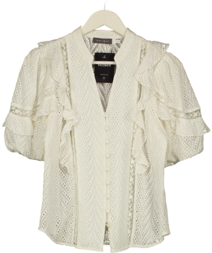 Mint Velvet Cream Ruffle Puff Sleeve Broderie Blouse UK S