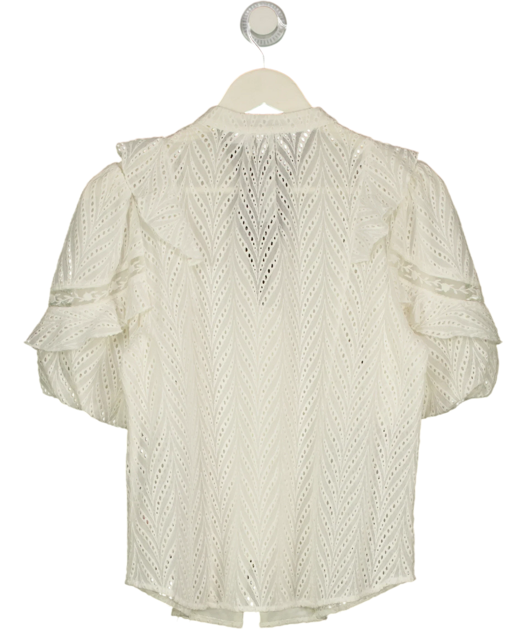 Mint Velvet Cream Ruffle Puff Sleeve Broderie Blouse, size UK S — back