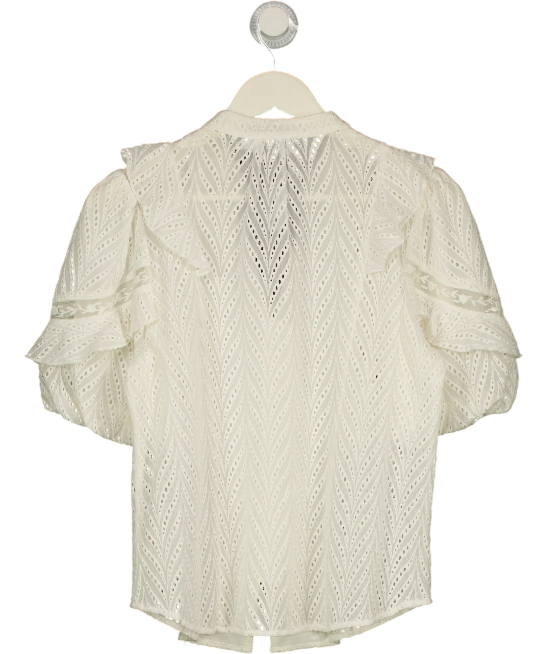 Mint Velvet Cream Ruffle Puff Sleeve Broderie Blouse, size UK S — back