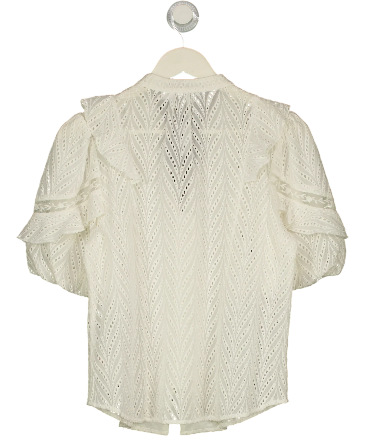 Mint Velvet Cream Ruffle Puff Sleeve Broderie Blouse, size UK S — back