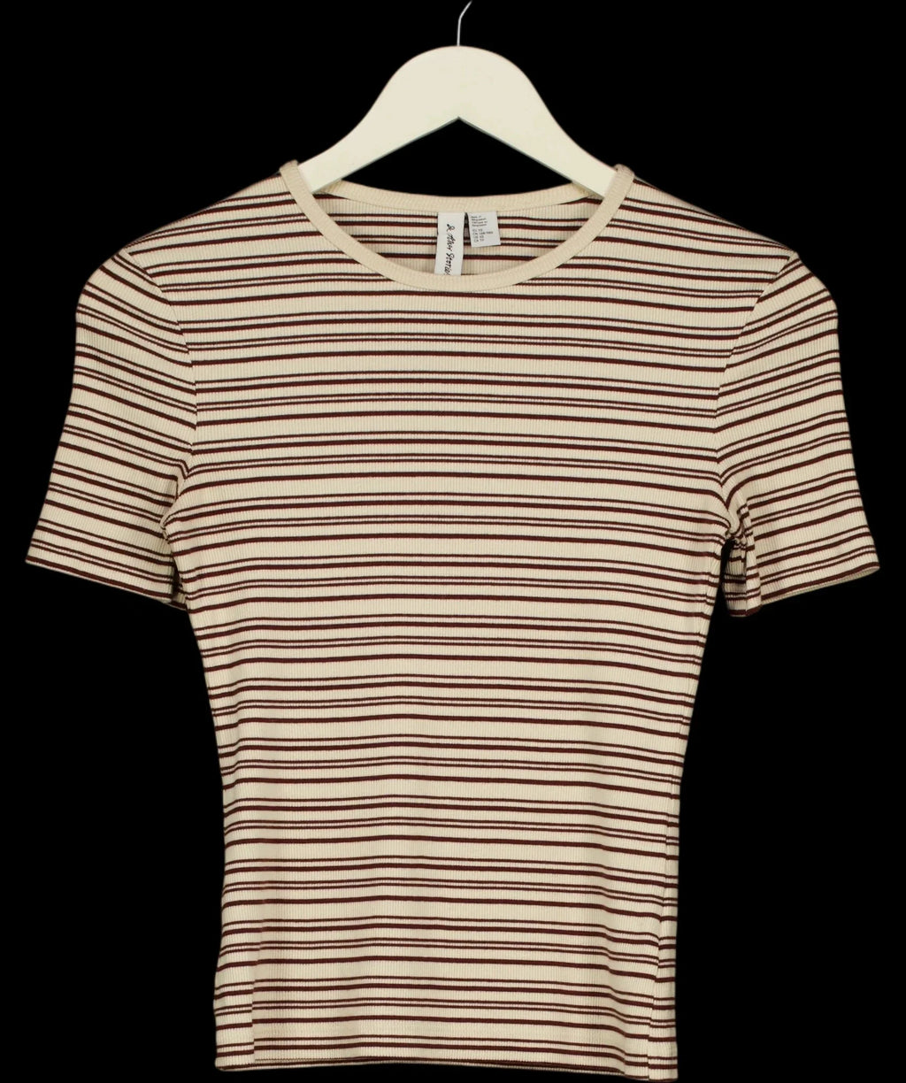 & OTHER STORIES Brown Brown and Cream Striped Ribbed T-Shirt, size UK XS — detail