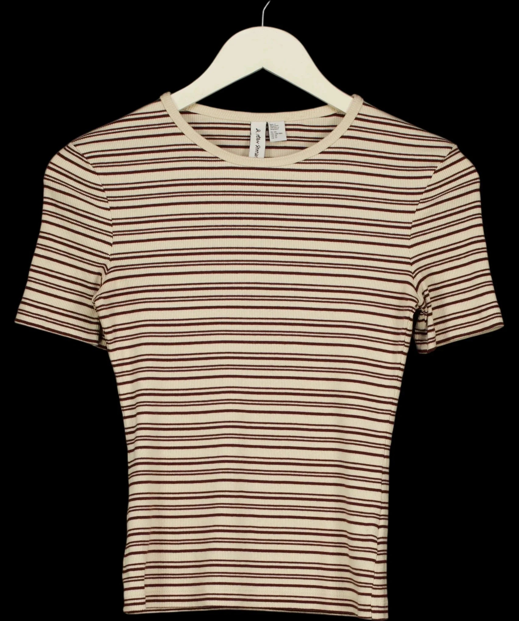 & OTHER STORIES Brown Brown and Cream Striped Ribbed T-Shirt, size UK XS — detail