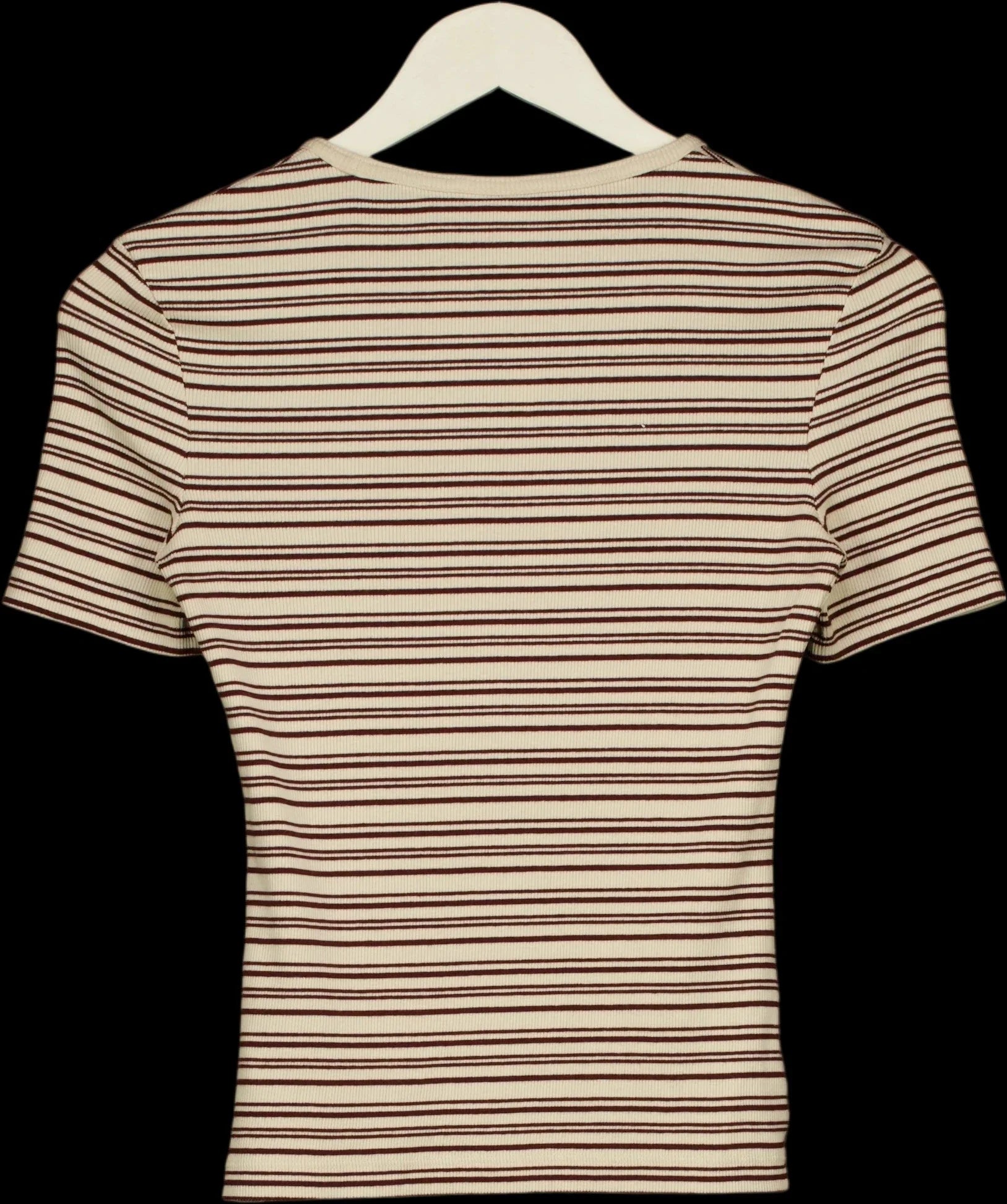 & OTHER STORIES Brown Brown and Cream Striped Ribbed T-Shirt, size UK XS — label
