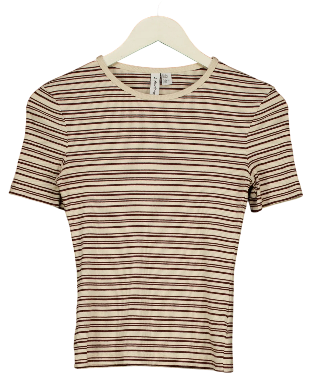 & OTHER STORIES Brown Brown and Cream Striped Ribbed T-Shirt, size UK XS — front
