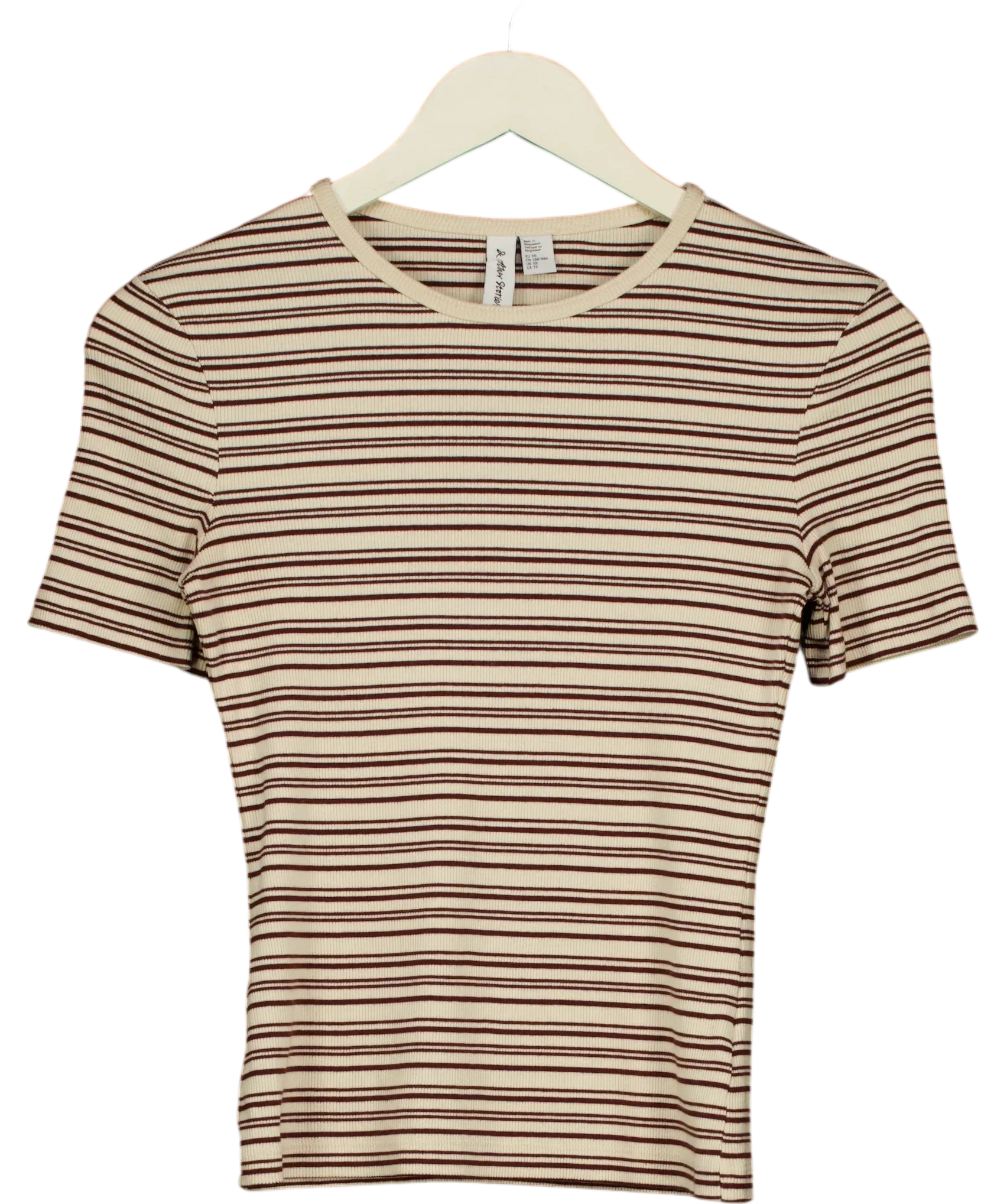 & OTHER STORIES Brown Brown and Cream Striped Ribbed T-Shirt, size UK XS — front