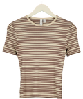 & OTHER STORIES Brown Brown and Cream Striped Ribbed T-Shirt, size UK XS — front
