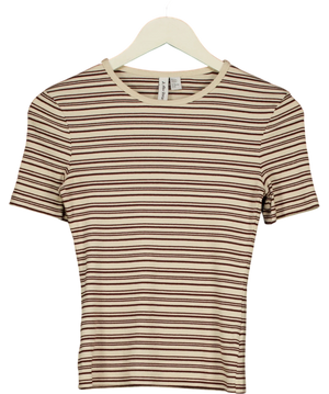 & OTHER STORIES Brown And Cream Striped Ribbed T-shirt UK XS