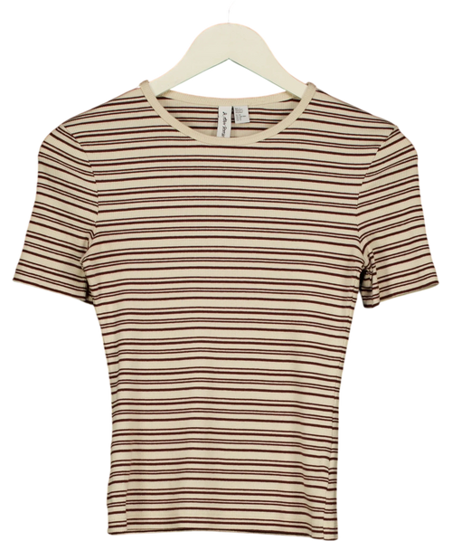 & OTHER STORIES Brown Brown and Cream Striped Ribbed T-Shirt, size UK XS — front