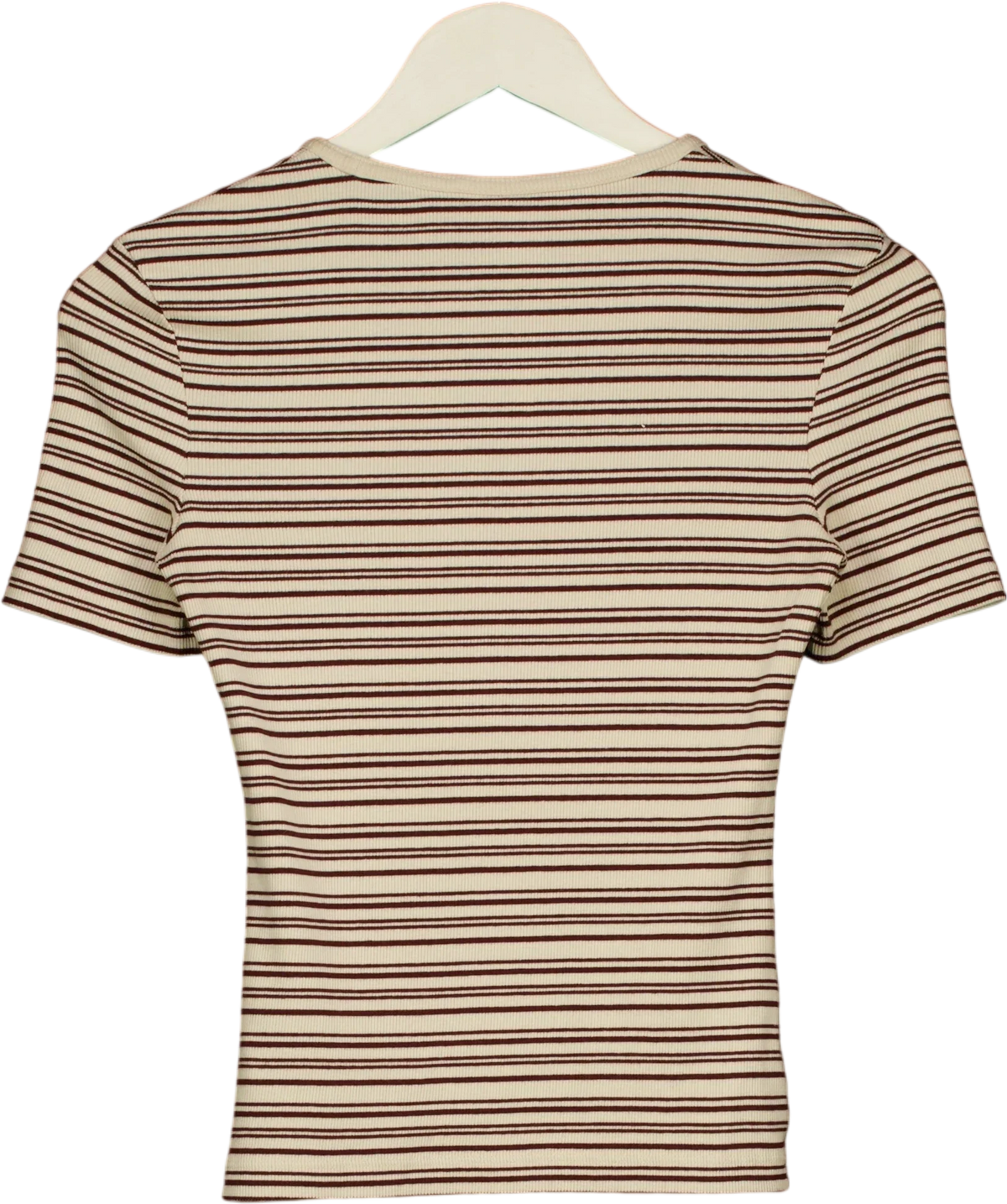 & OTHER STORIES Brown Brown and Cream Striped Ribbed T-Shirt, size UK XS — back