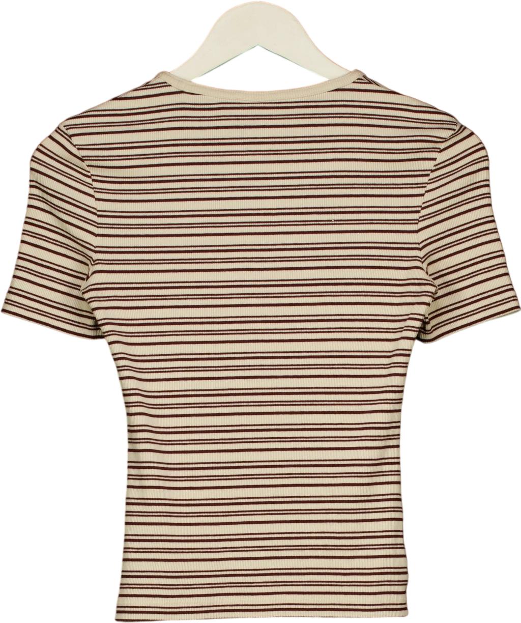 & OTHER STORIES Brown Brown and Cream Striped Ribbed T-Shirt, size UK XS — back