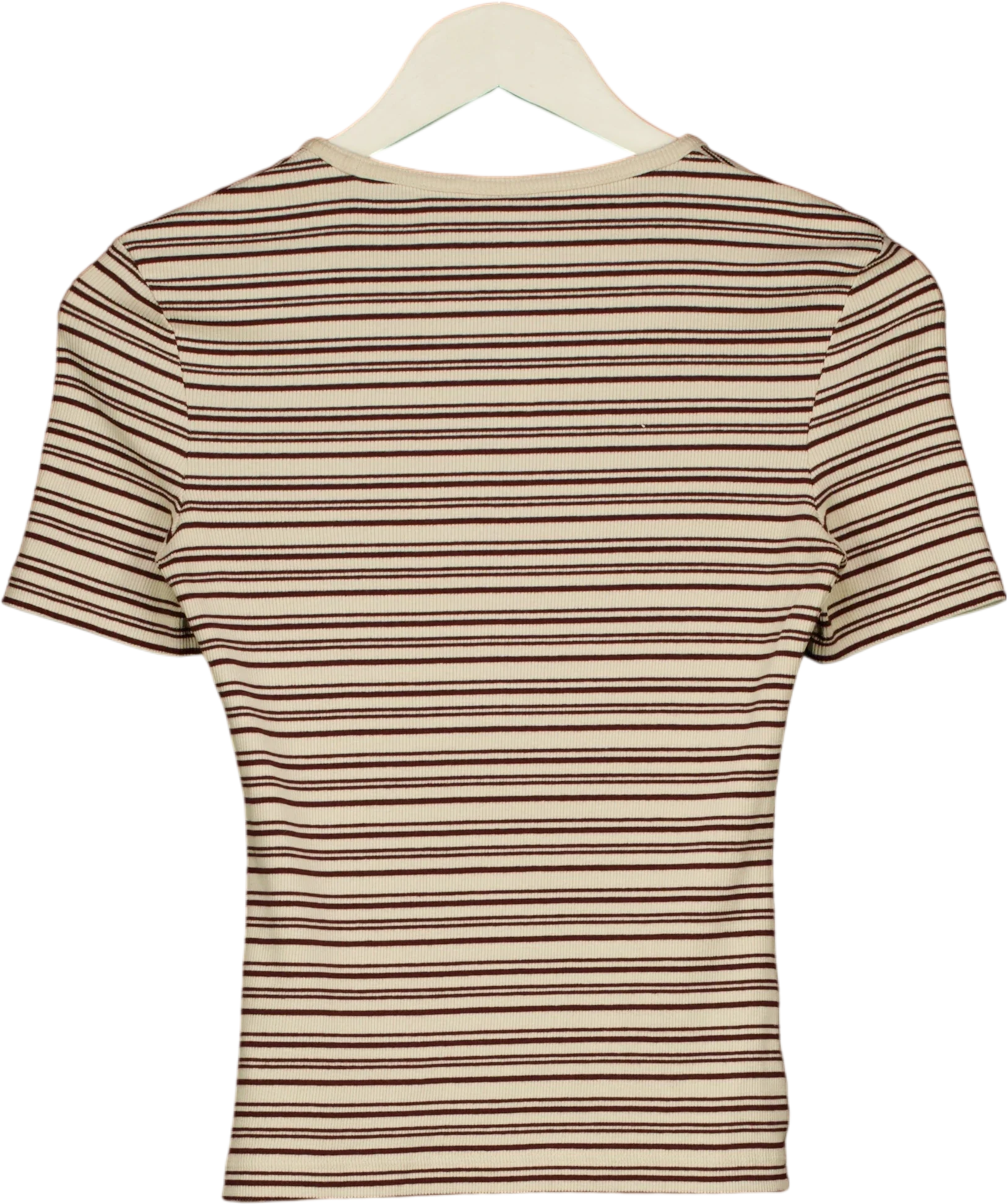 & OTHER STORIES Brown Brown and Cream Striped Ribbed T-Shirt, size UK XS — back