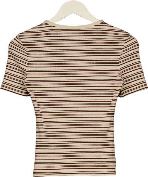 & OTHER STORIES Brown Brown and Cream Striped Ribbed T-Shirt, size UK XS — back