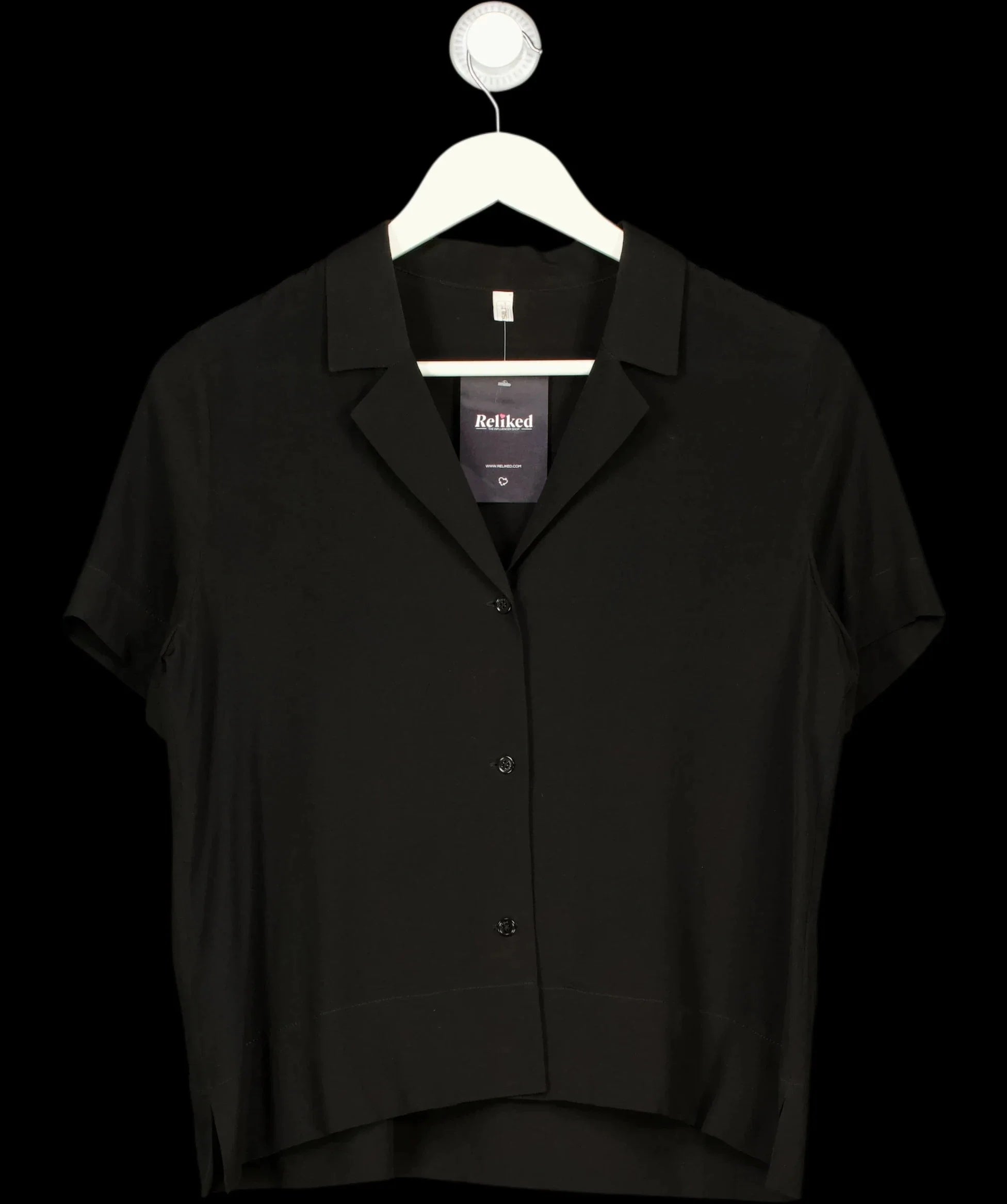 LILYSILK Black Casual Short Sleeves Loose Silk Shirt Black Sz S, size UK 10 — detail