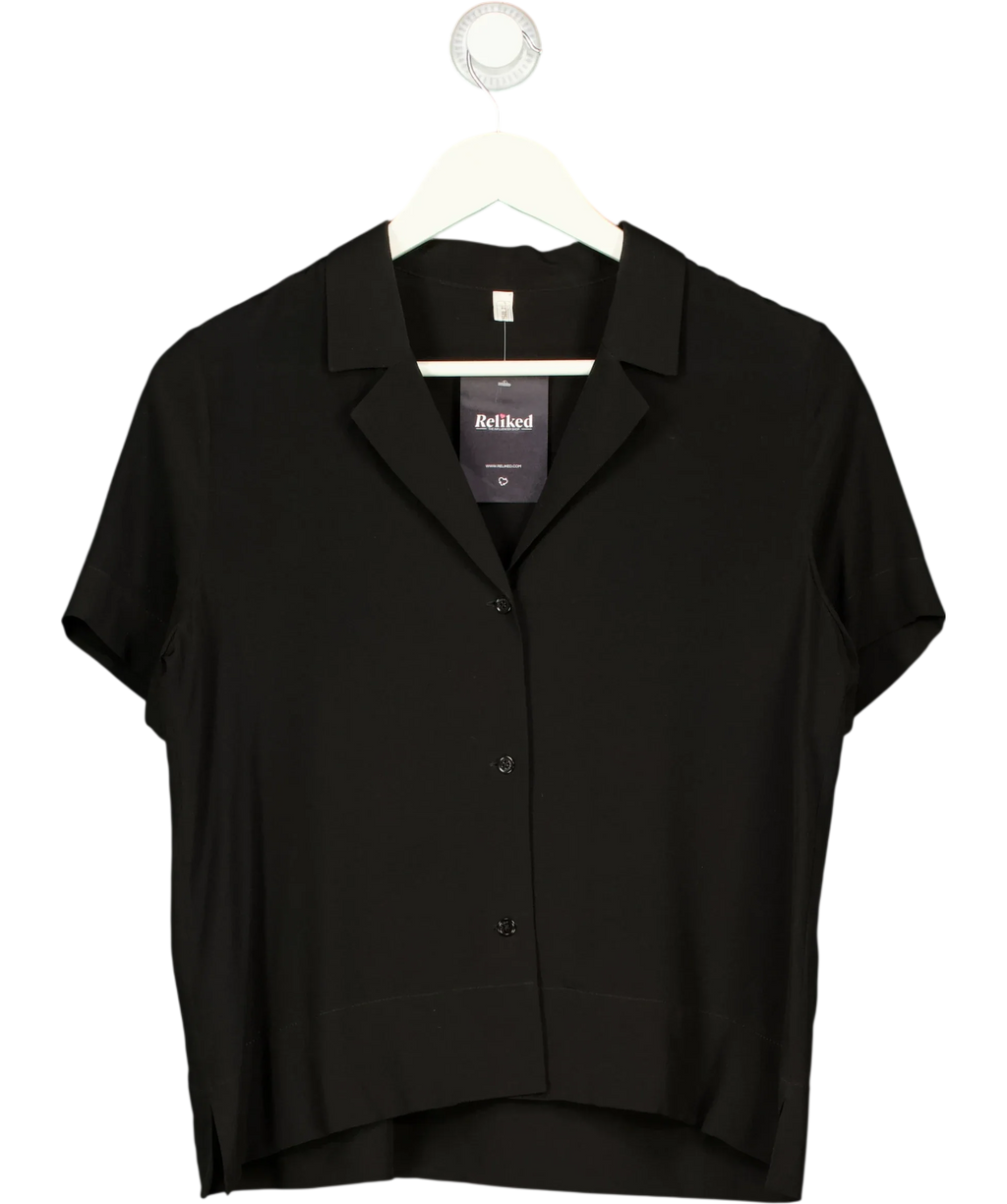 LILYSILK Black Casual Short Sleeves Loose Silk Shirt Black Sz S, size UK 10 — front
