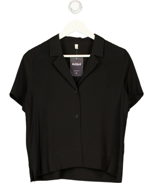LILYSILK Casual Short Sleeves Loose Silk Shirt Black Sz S UK 10