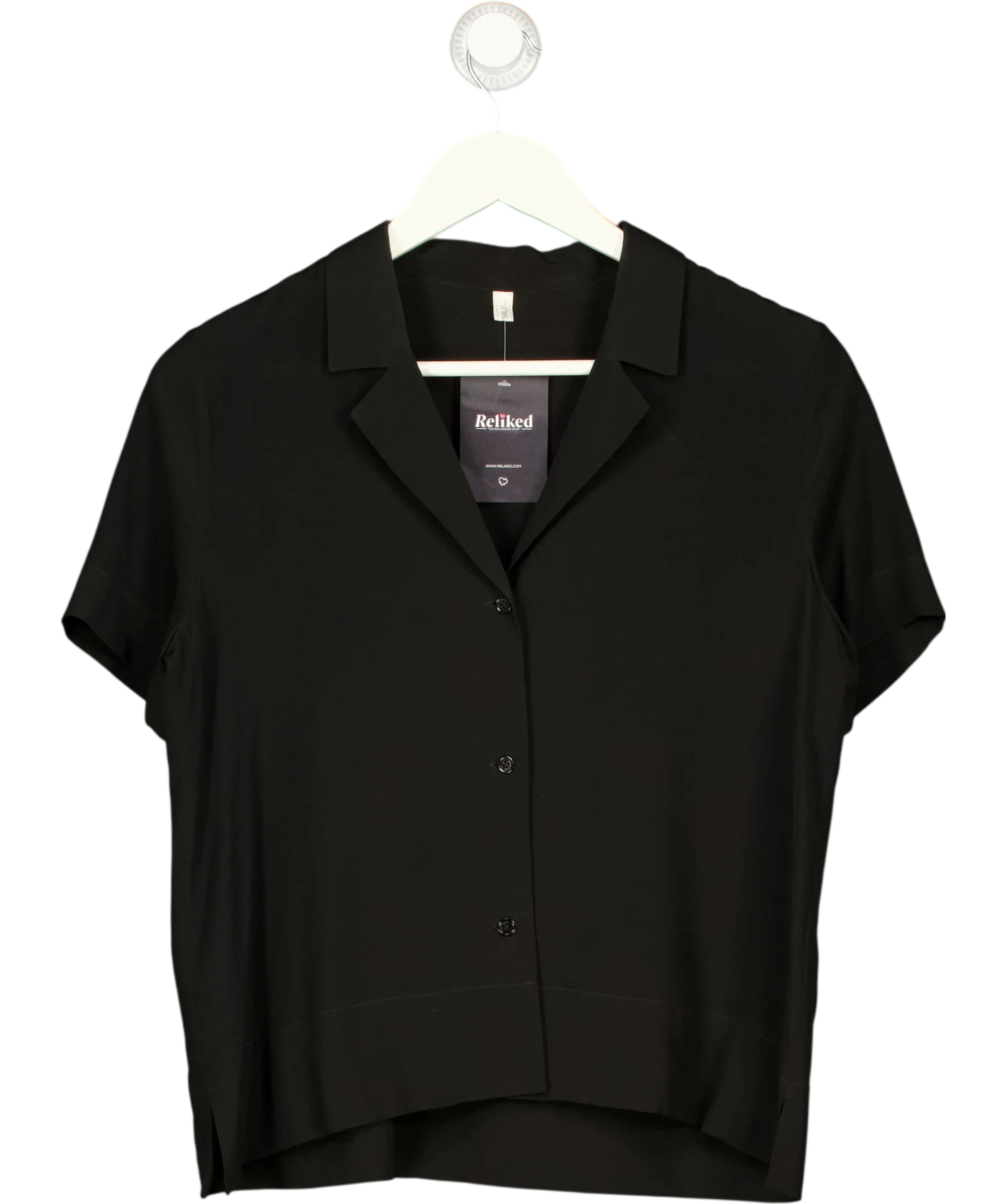 LILYSILK Black Casual Short Sleeves Loose Silk Shirt Black Sz S, size UK 10 — front