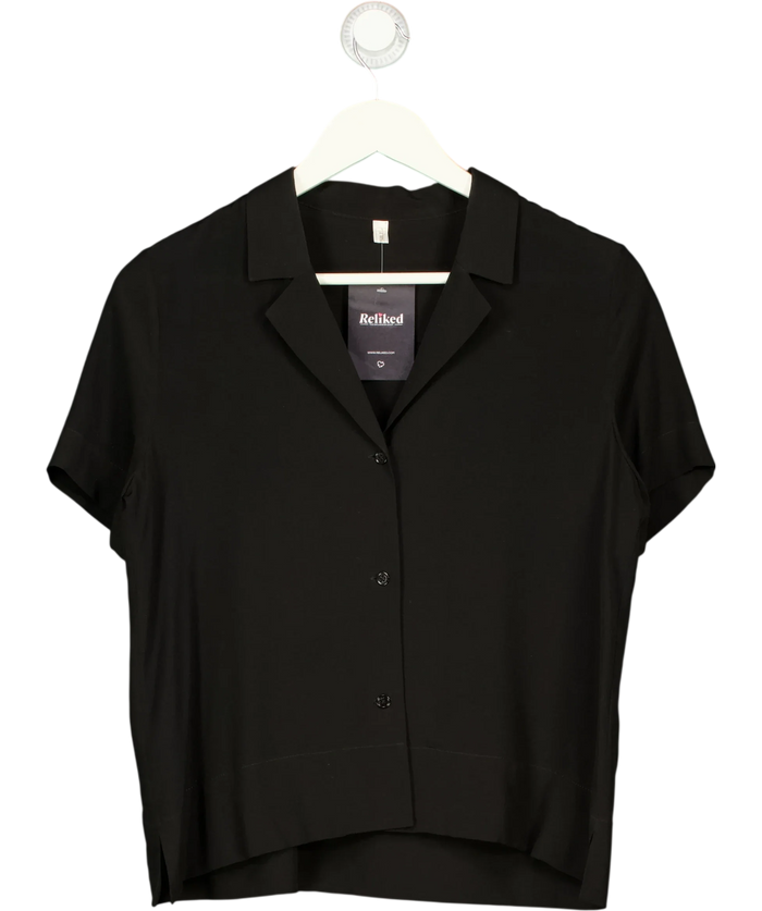 LILYSILK Casual Short Sleeves Loose Silk Shirt Black Sz S UK 10