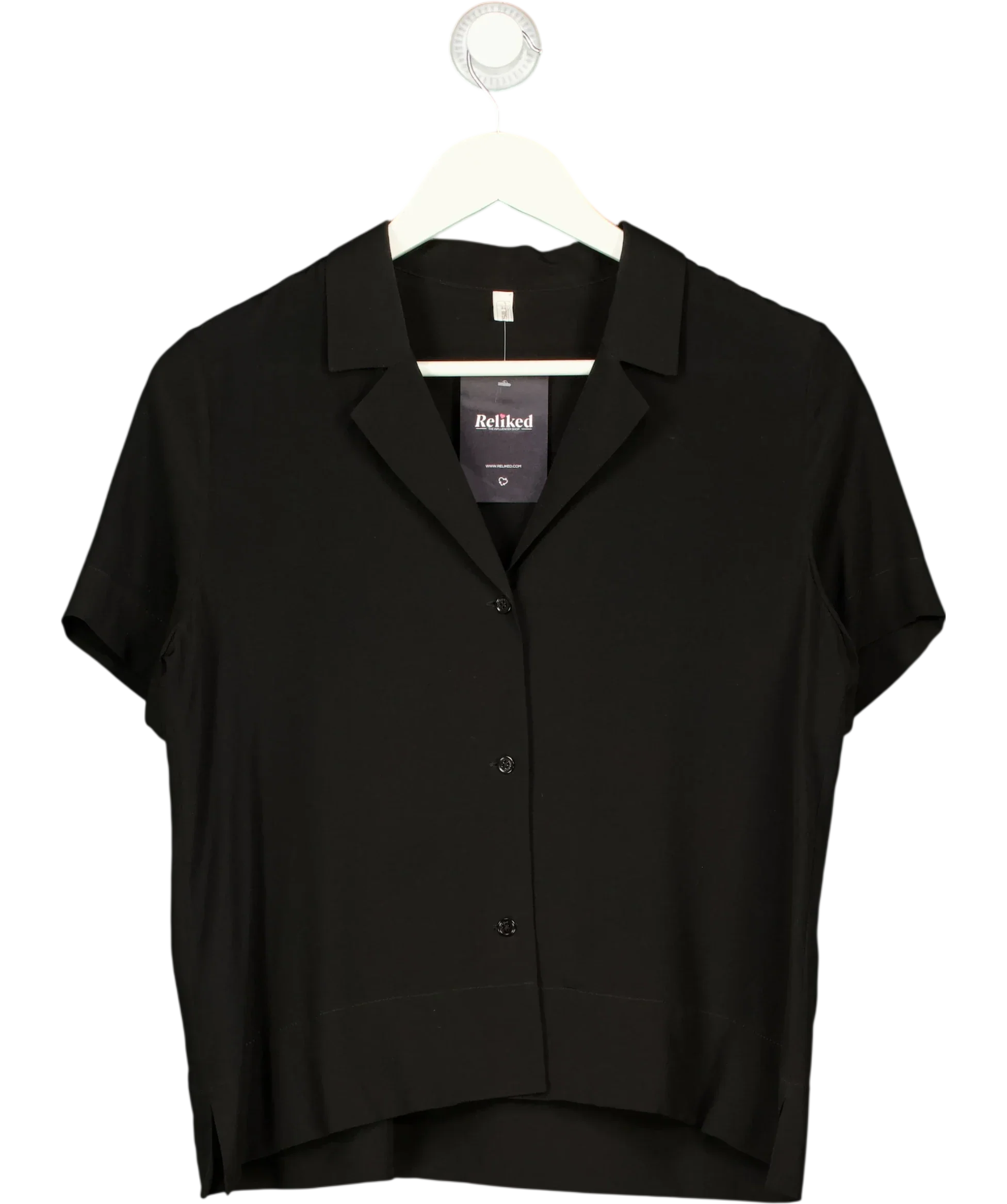LILYSILK Black Casual Short Sleeves Loose Silk Shirt Black Sz S, size UK 10 — front