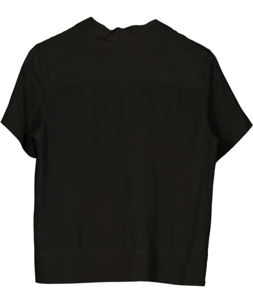 LILYSILK Black Casual Short Sleeves Loose Silk Shirt Black Sz S, size UK 10 — back