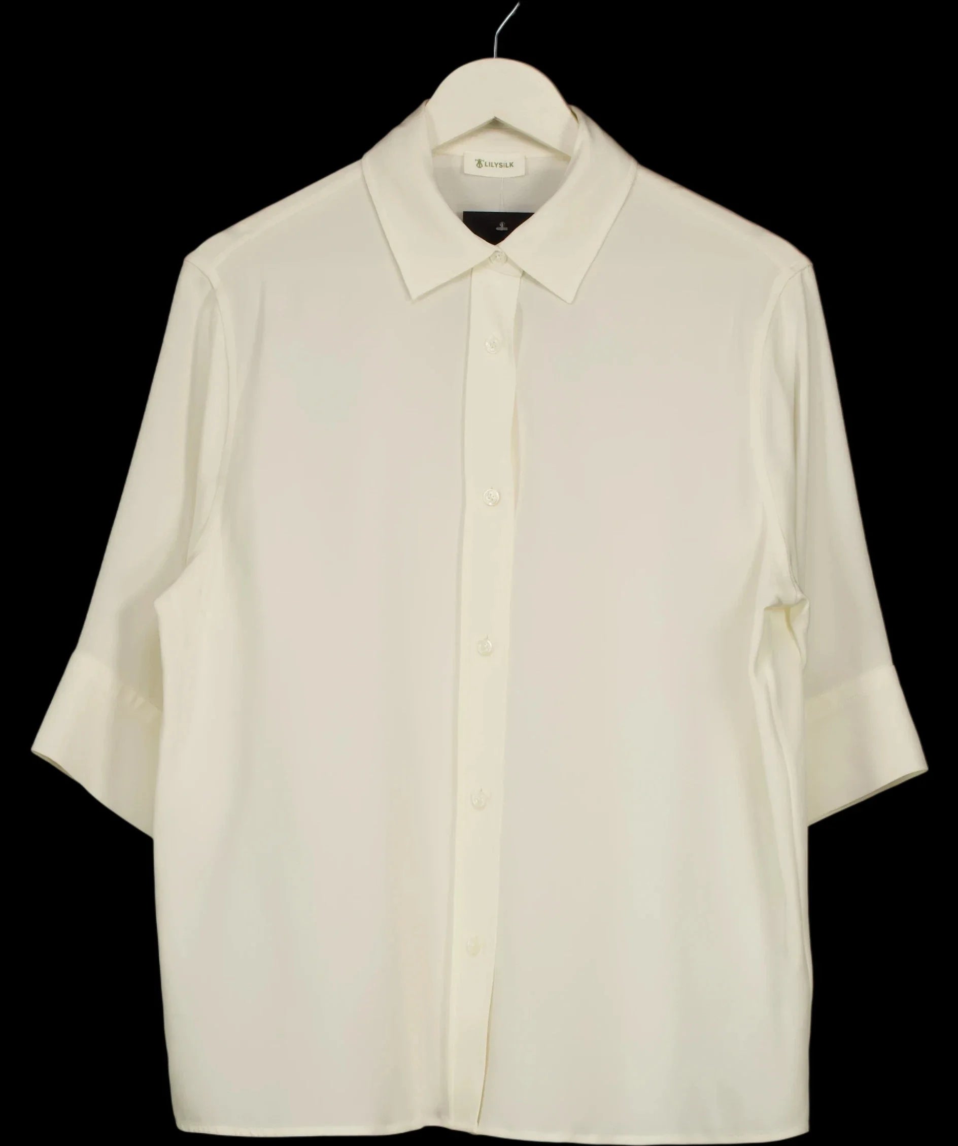 LILYSILK Cream Heavy Silk Crepe Relaxed Half-Sleeve Shirt, size UK S — detail