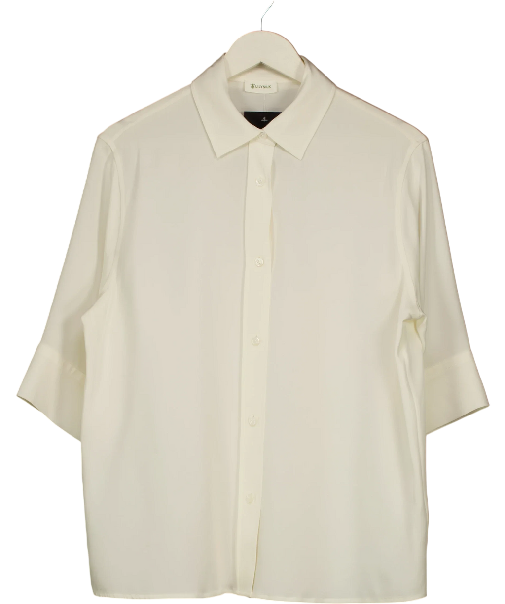 LILYSILK Cream Heavy Silk Crepe Relaxed Half-Sleeve Shirt, size UK S — front