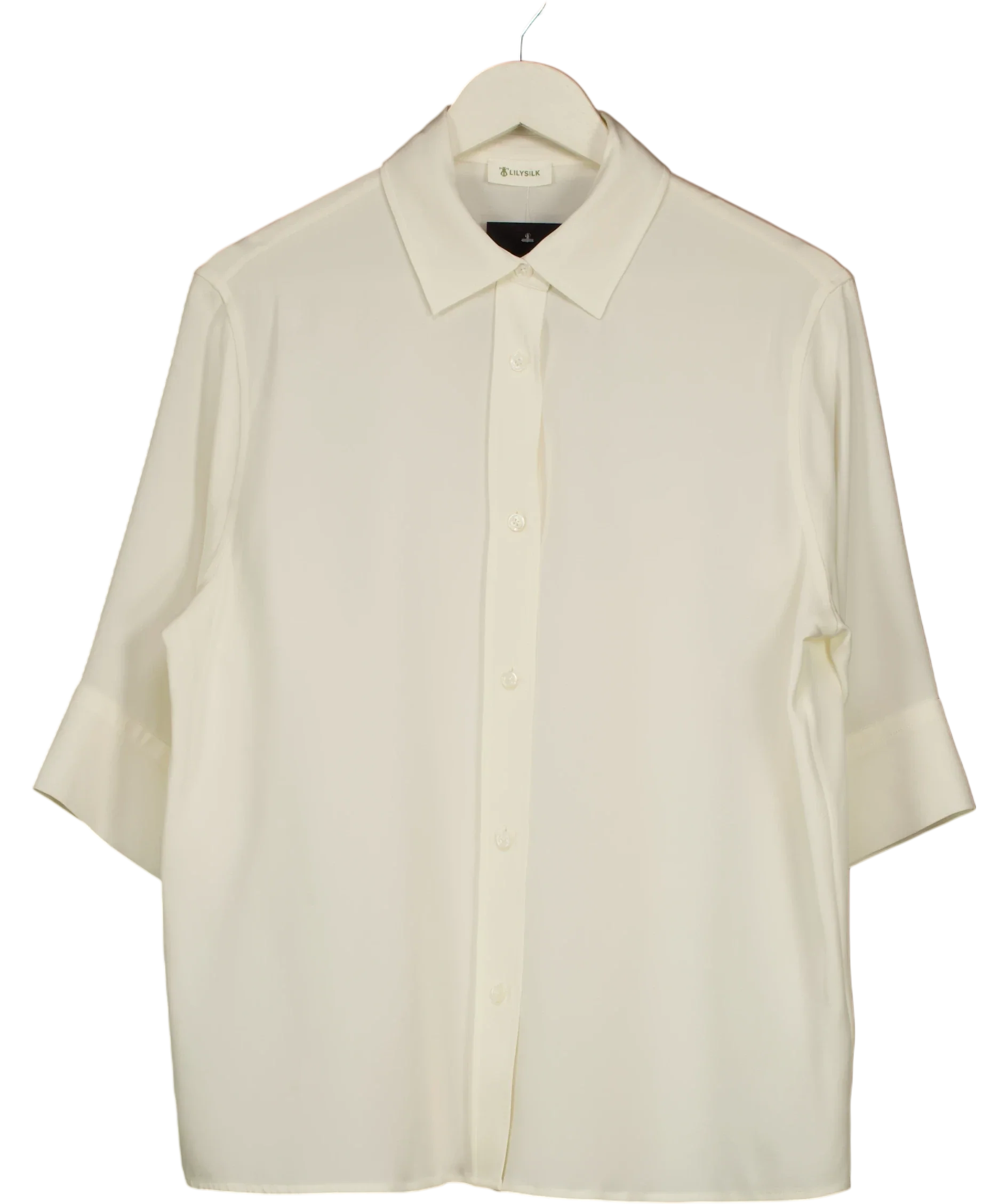 LILYSILK Cream Heavy Silk Crepe Relaxed Half-Sleeve Shirt, size UK S — front