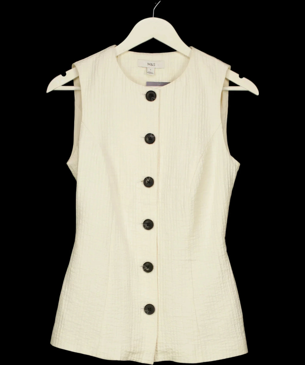 M&S Cream Sleeveless Textured Button-Front Waistcoat Top Cream, size UK 6 — detail