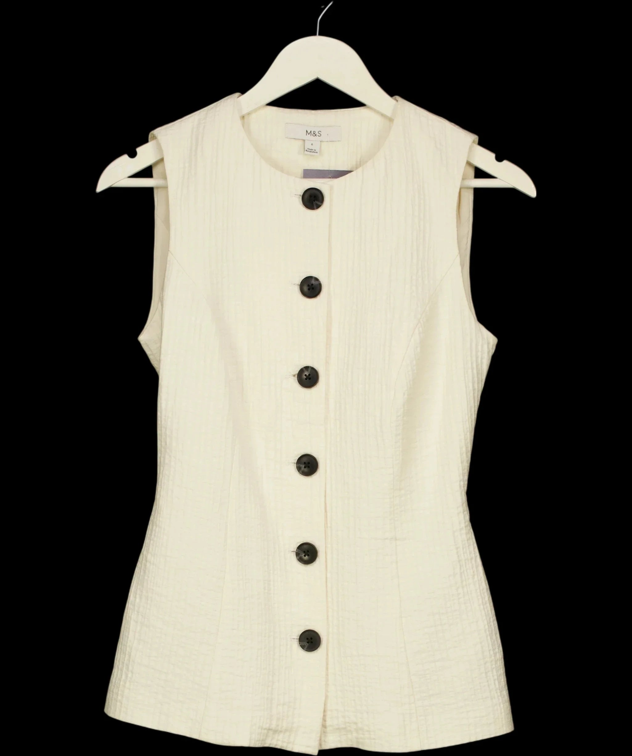 M&S Cream Sleeveless Textured Button-Front Waistcoat Top Cream, size UK 6 — detail