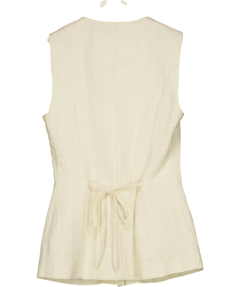 M&S Cream Sleeveless Textured Button-Front Waistcoat Top Cream, size UK 6 — back