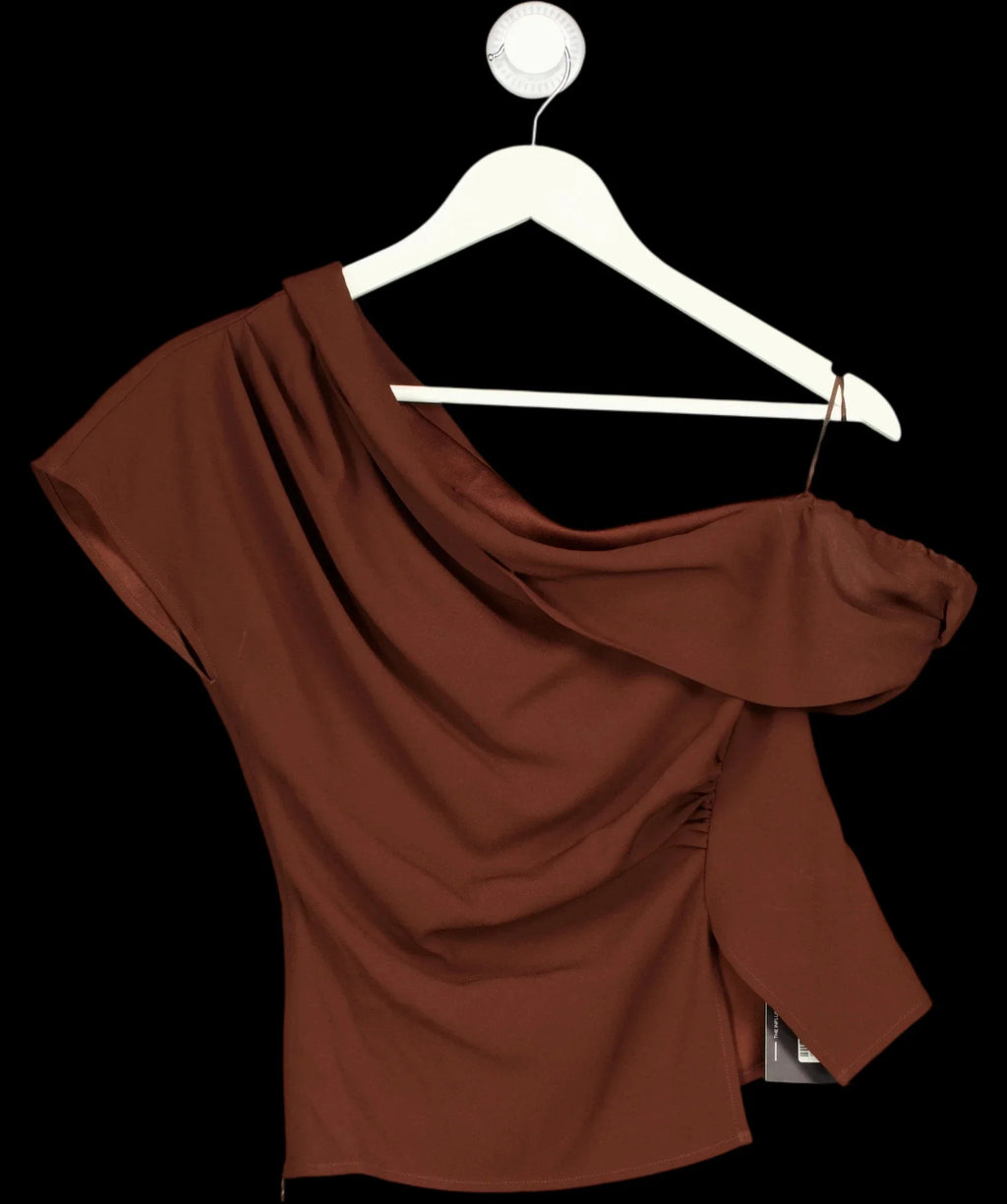 Fabrique Brown x Bäck Hansen Hazel Asymmetric Ruched One Shoulder Top Russet Brown, size UK S — detail